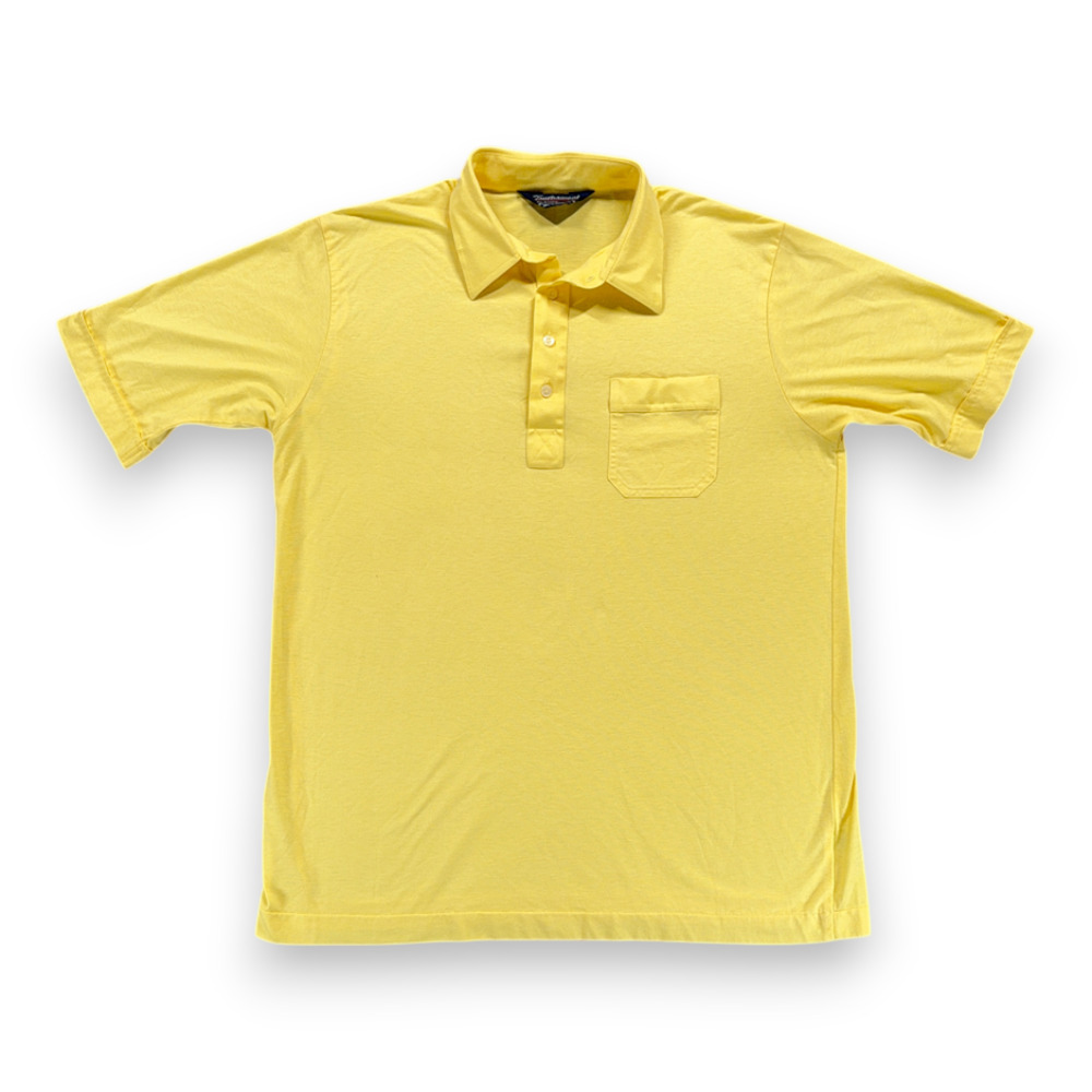 Vintage Arrow Polo Shirt Adult MEDIUM Yellow Tournament Single Stitch Pocket 80s